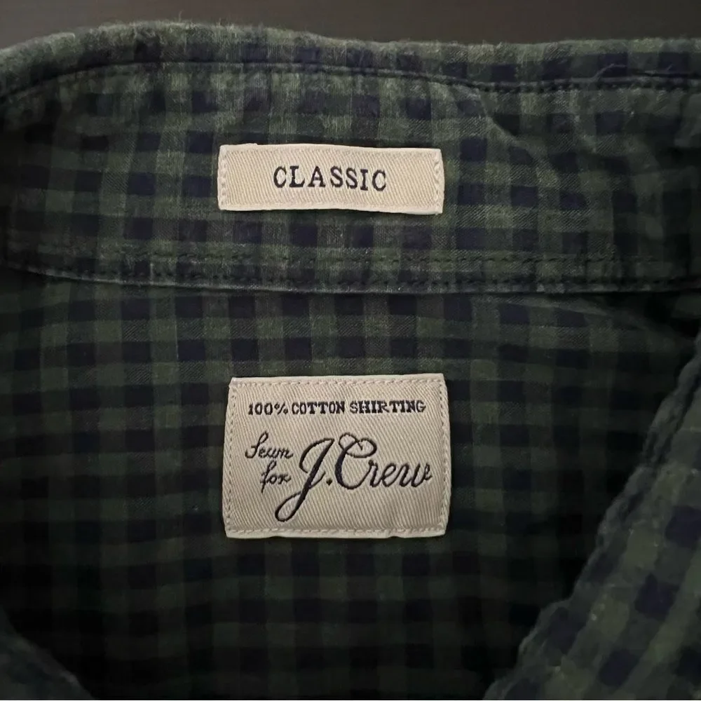 J Crew Shirt Mens Medium Green Blue Button Down Checkered Classic Cotton Preppy